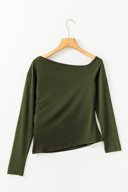 Asymmetrical Neckline Long Sleeve Knit Top | Green