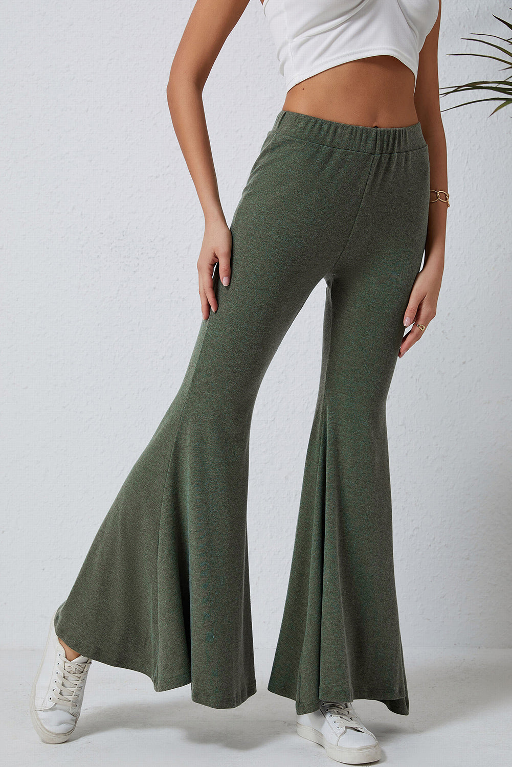 High Waist Fit And Flare Pants | Green