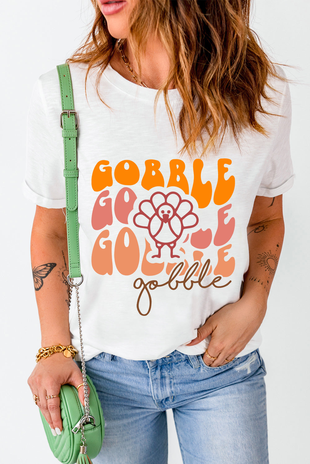 Gobble Thanksgiving Turkey Graphic Cotton Blend T Shirt | White