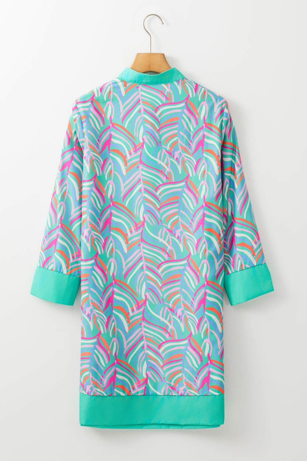 Abstract Print Split Neck Bracelet Sleeve Shift Dress | Green