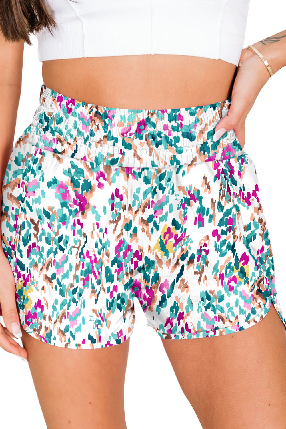 Leopard High Waisted Athletic Shorts | Light Blue