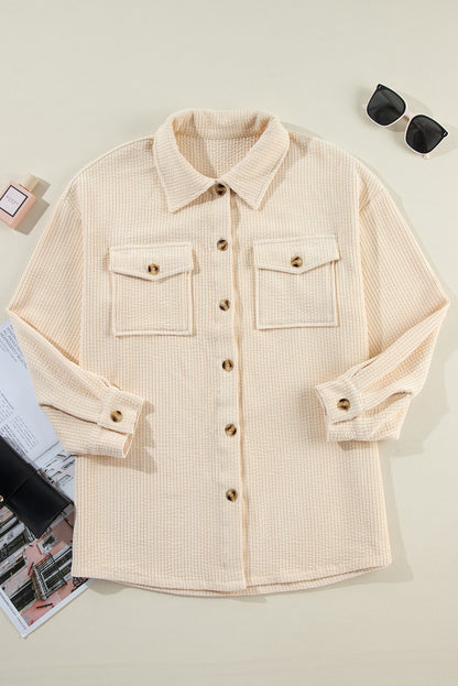 Corduroy Flap Pocket Button Up Shacket | Oatmeal