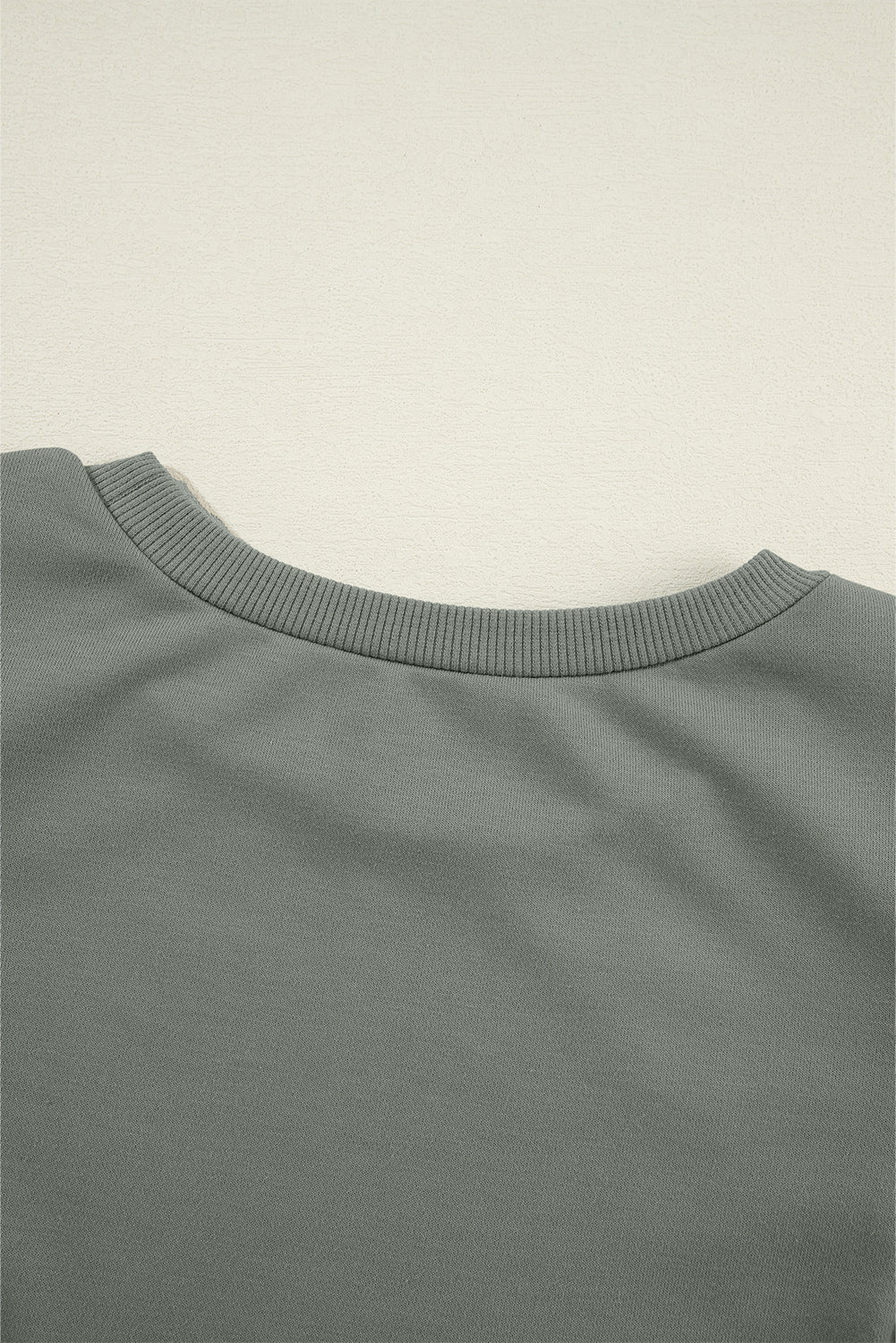 Grayish Green Solid Patchwork Sleeve Round Neck Sweatshirt | Medium Grey