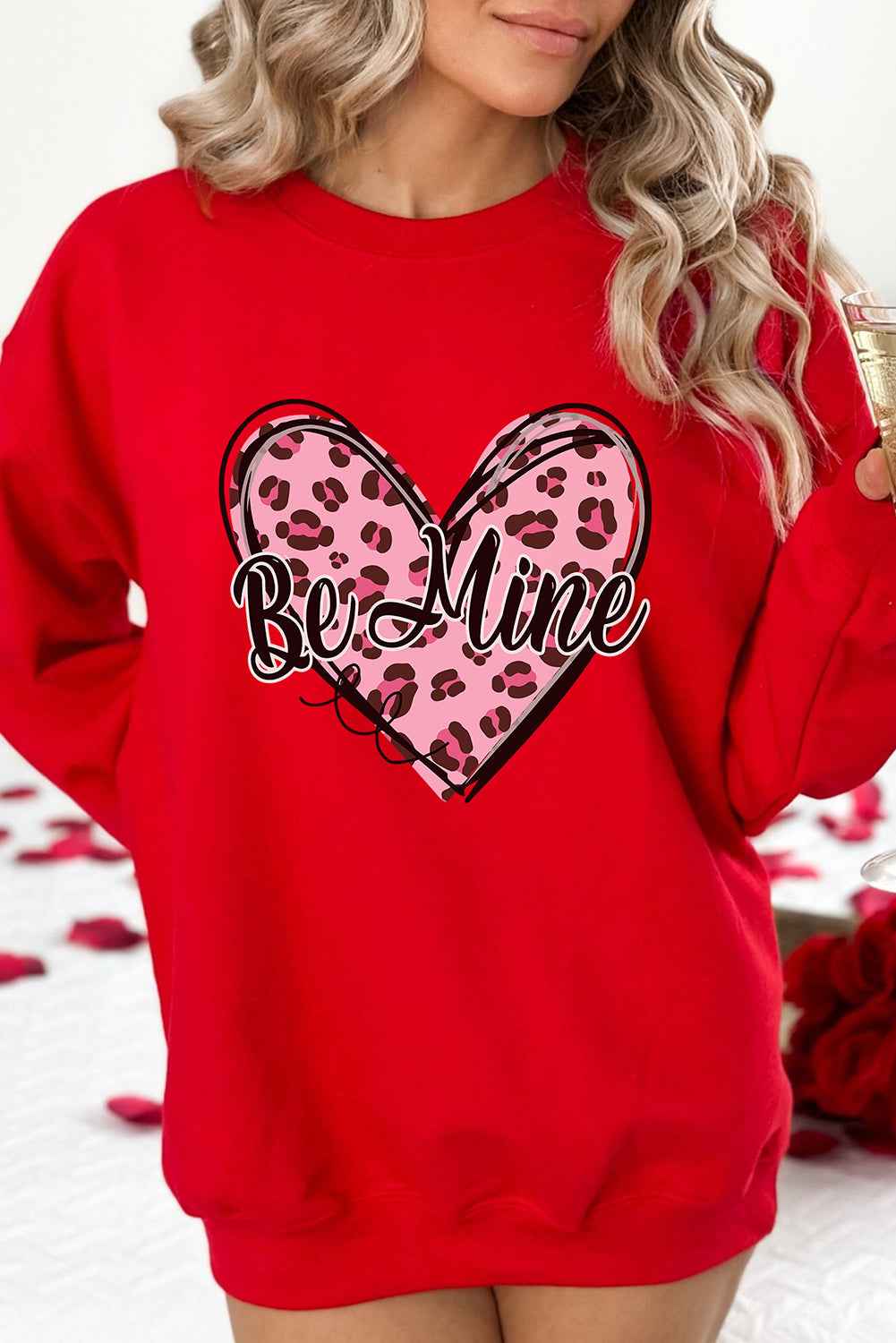 Be Mine Leopard Heart Printed Valentines Sweatshirt | Red