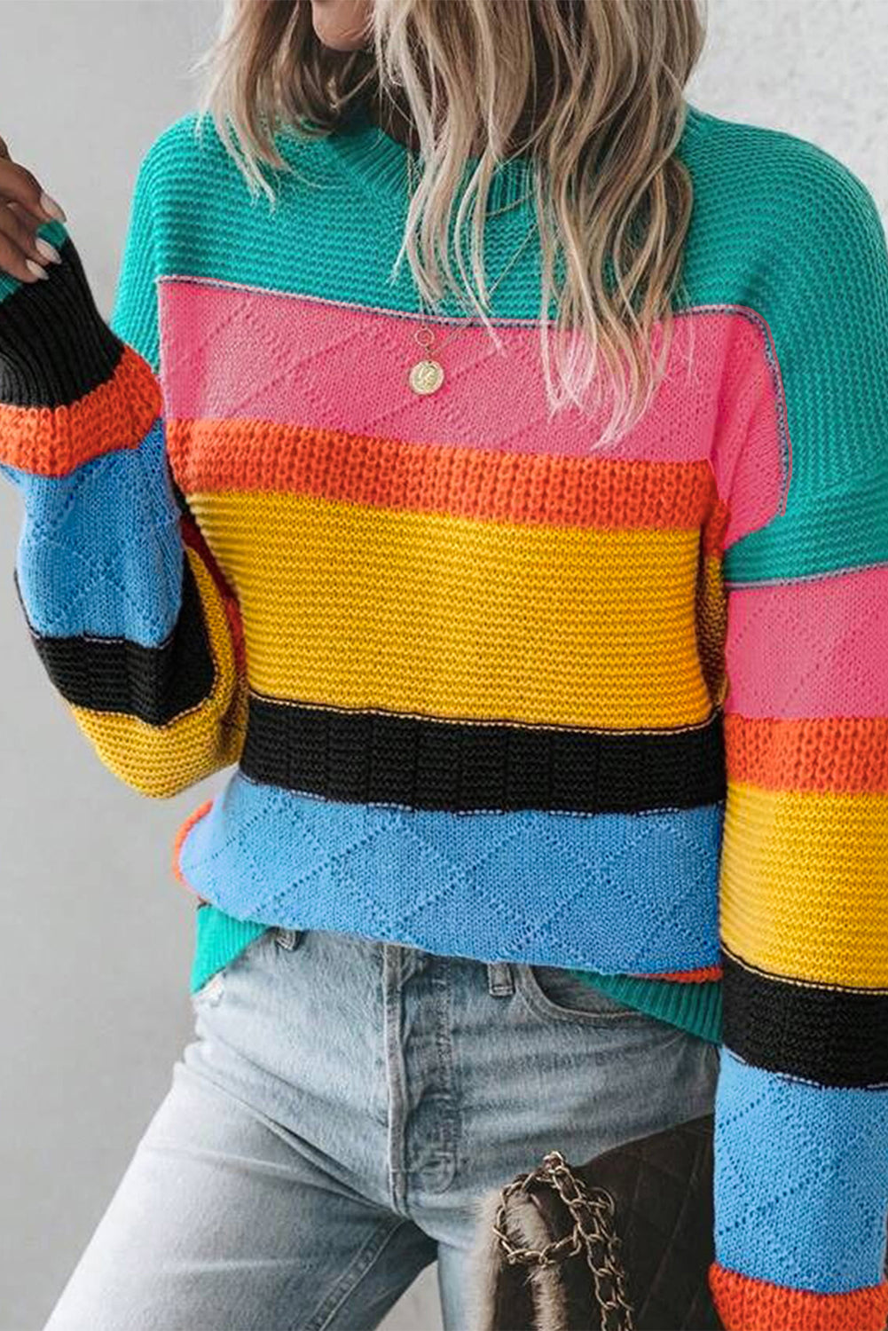 Colourblock Mixed Textured Drop Shoulder Sweater | Yellow