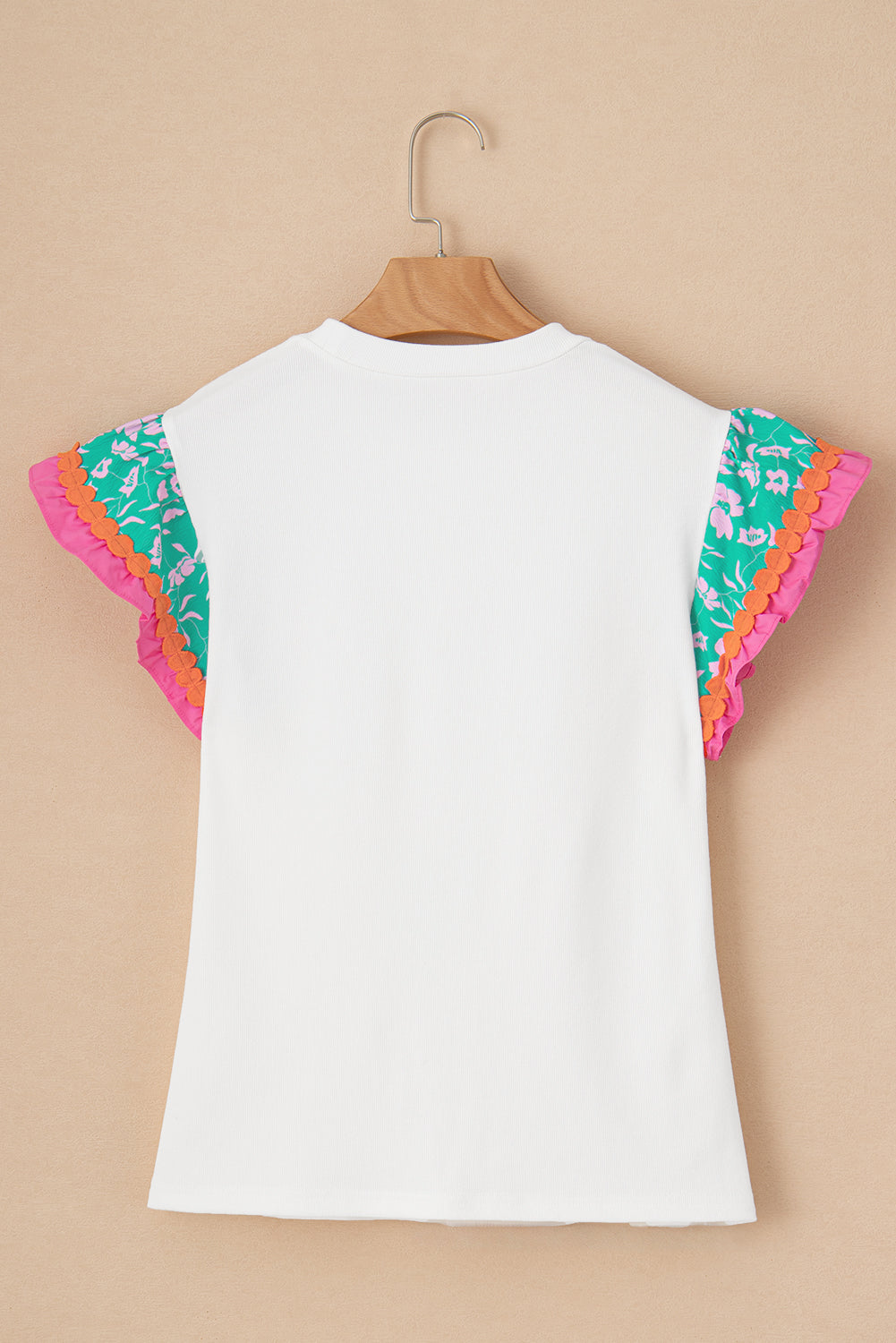 Contrast Ricrac Floral Sleeve Top | White