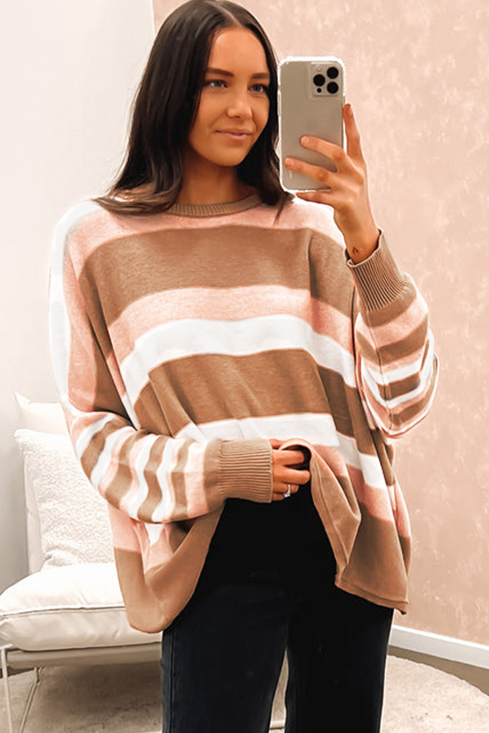 Striped Knit Drop Shoulder Loose Sweater | Multicolour