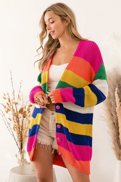 Striped Print Longline Cardigan | Multicolour