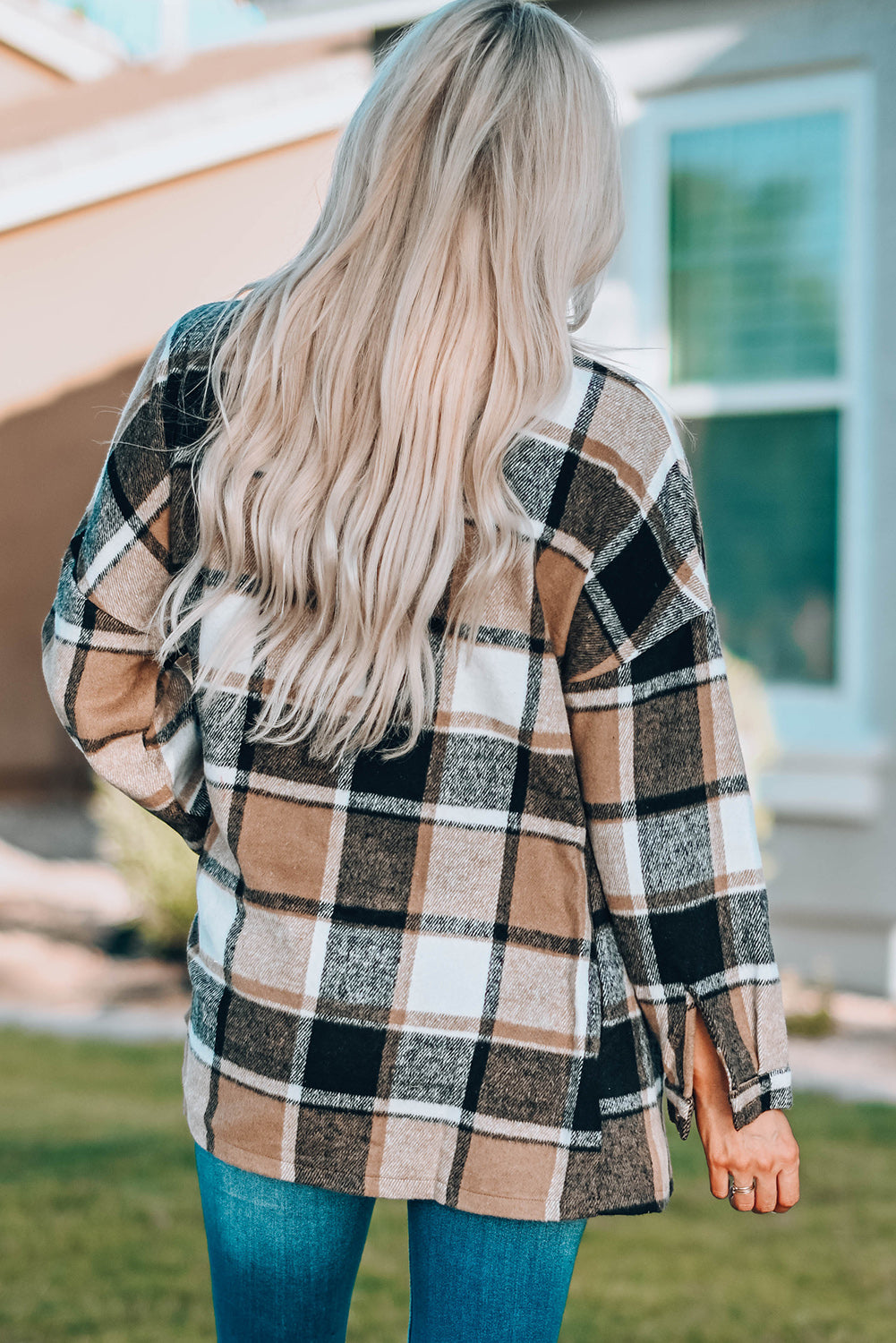 Plaid Print Buttoned Shirt Jacket | Yellow