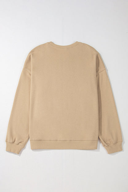 Solid Crew Neck Drop Shoulder Plus Size Sweatshirt | Apricot