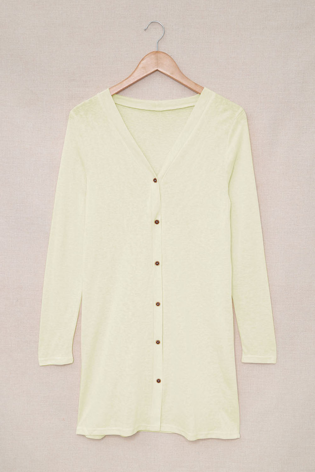 Solid Colour Open-Front Buttons Cardigan | Beige