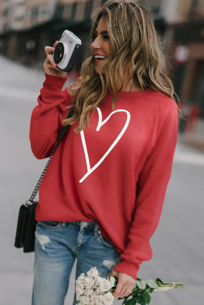 Fiery  Simple Heart Graphic Valentine'S Sweatshirt | Red