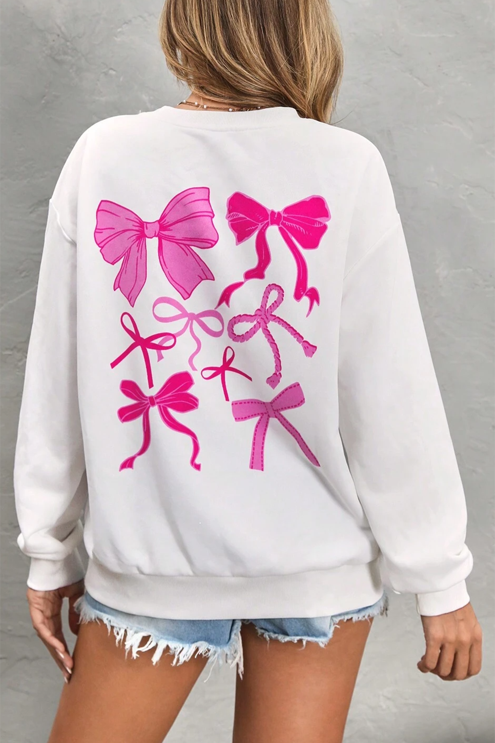 White Sweet Bow Printed Valentines Graphic Sweatshirt