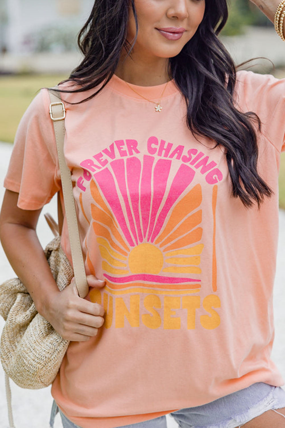 Forever Chasing Sunset Graphic T Shirt | Pink