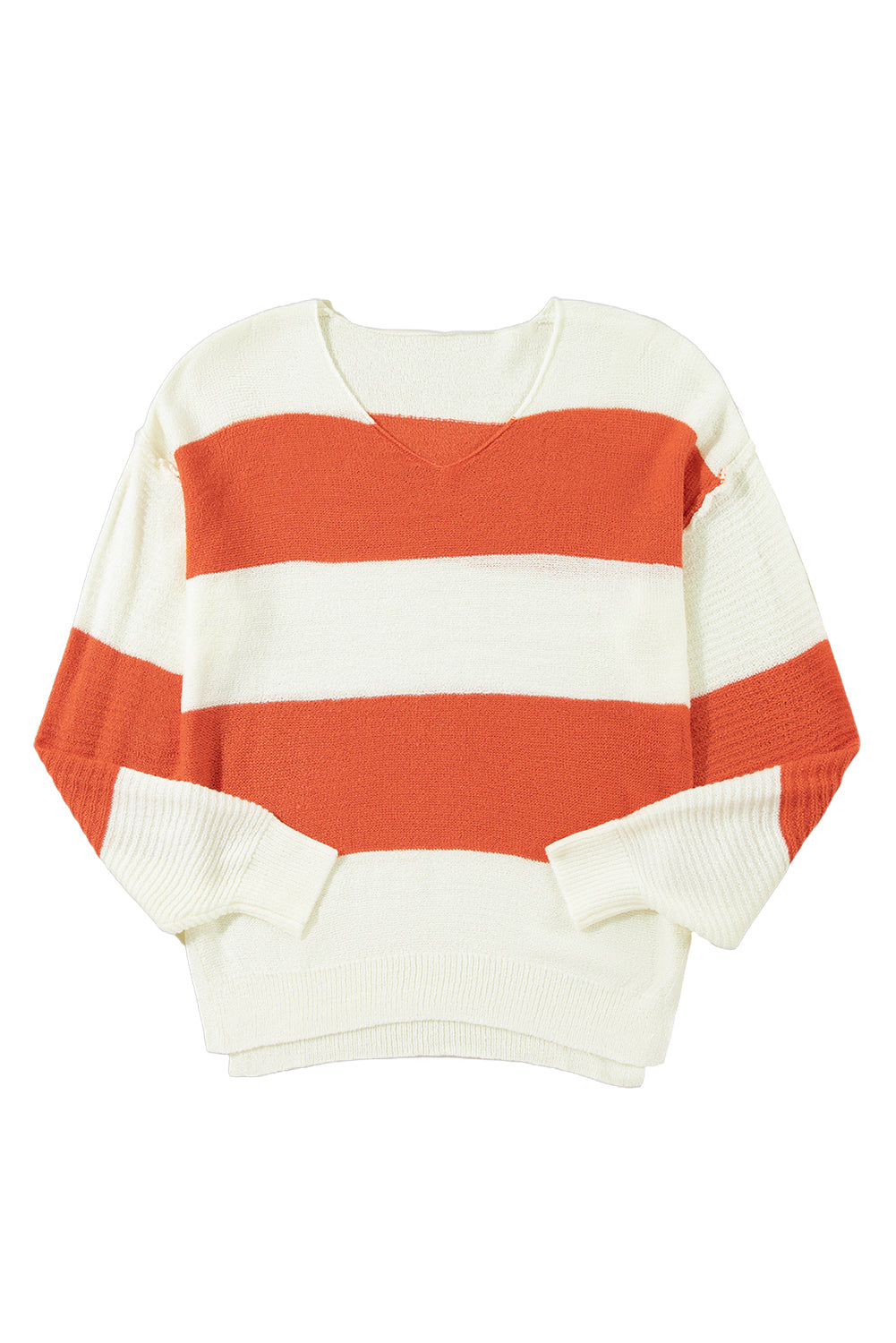 Loose Colour Block Drop Shoulder Bubble Sleeve Sweater | Orange Stripe