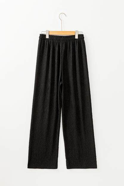 Textured Loose Drawstring Pants | Black