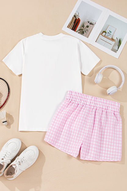 Mama Printed Tee And Plaid Shorts Lounge Set | White