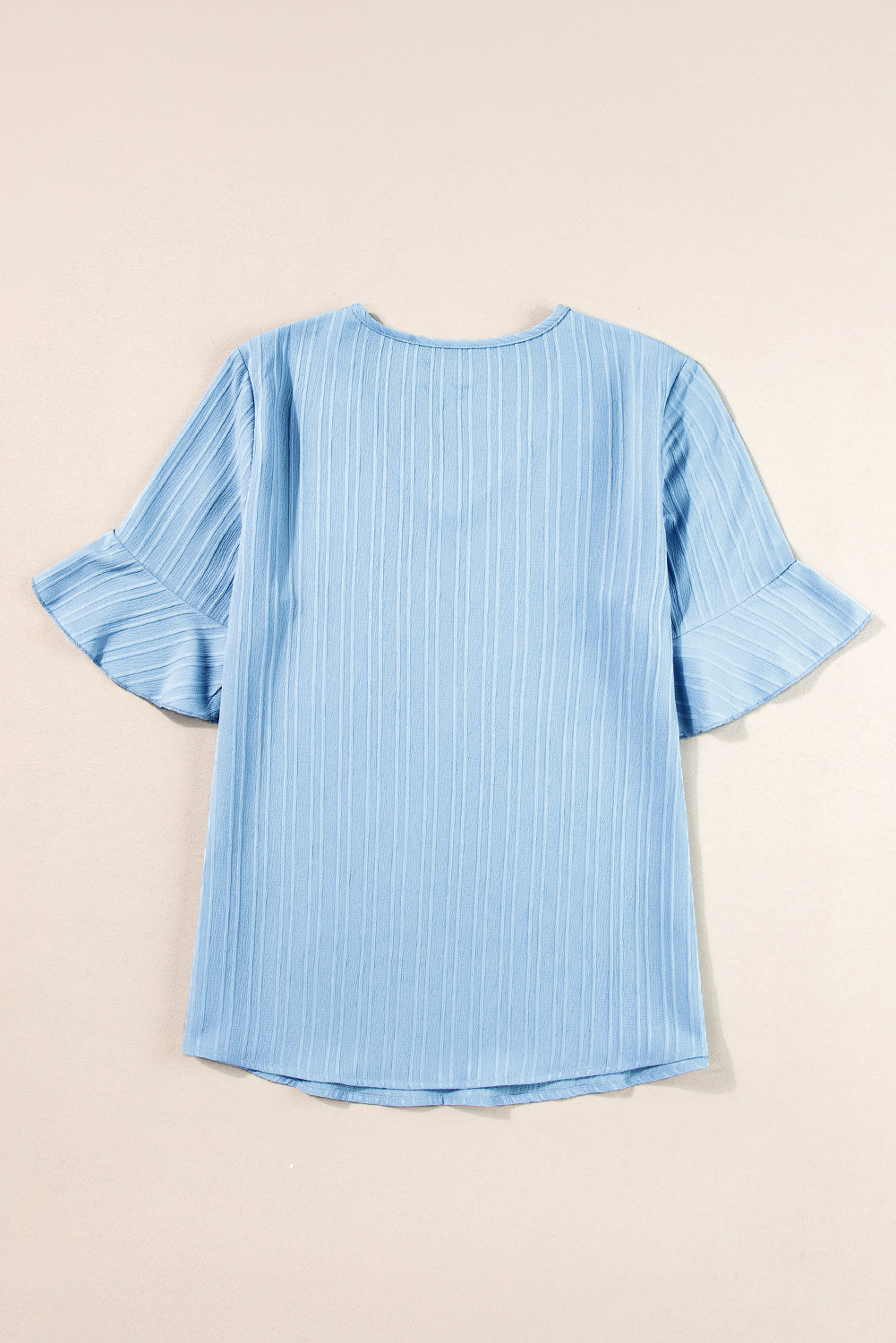 Ruffled Half Sleeve V Neck Textured Top | Beau Blue