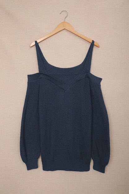 Dark  Dew Shoulder Juliette Knitted Sweater | Blue