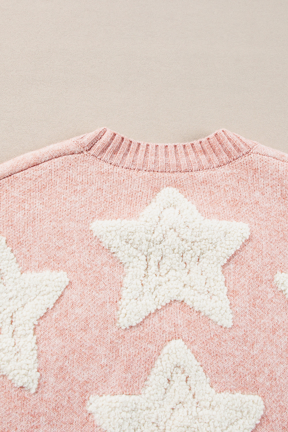 Sherpa Star Pattern Textured Sweater Cardigan With Pockets | Pink