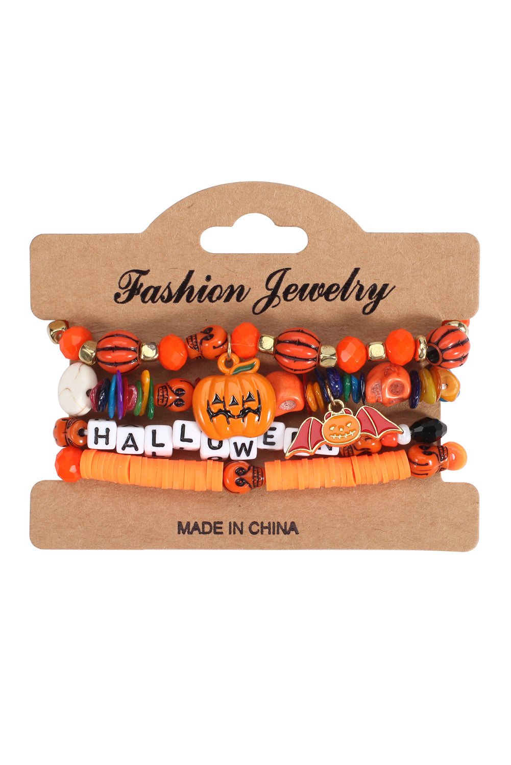 4Pcs Halloween Pumpkin Bat Spider Bracelet Set | Orange