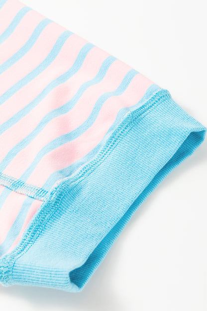 Oversized Contrast Trim Exposed Seam High Low T Shirt | Pink Stripe