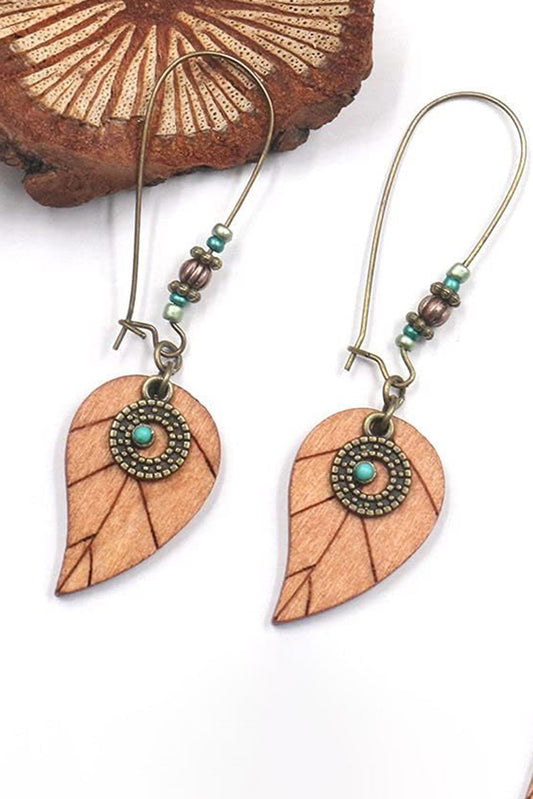 Desert Gold Western Turquoise Decor Leaf Shape Drop Earrings