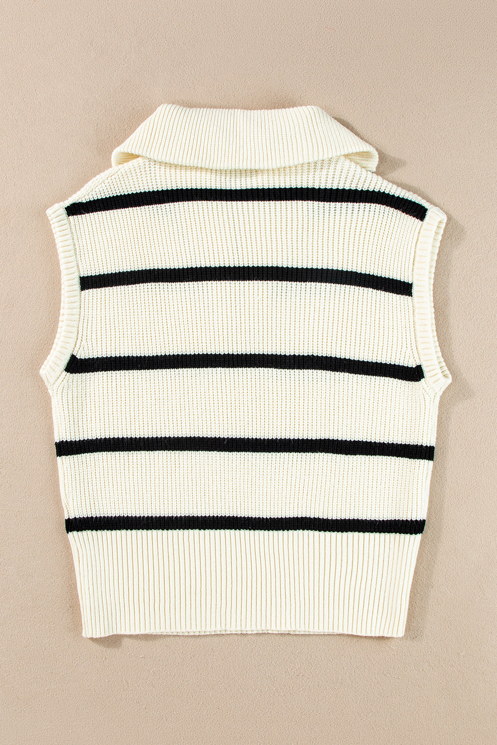 Zipped Collar Cap Sleeve Knit Top | White Stripe