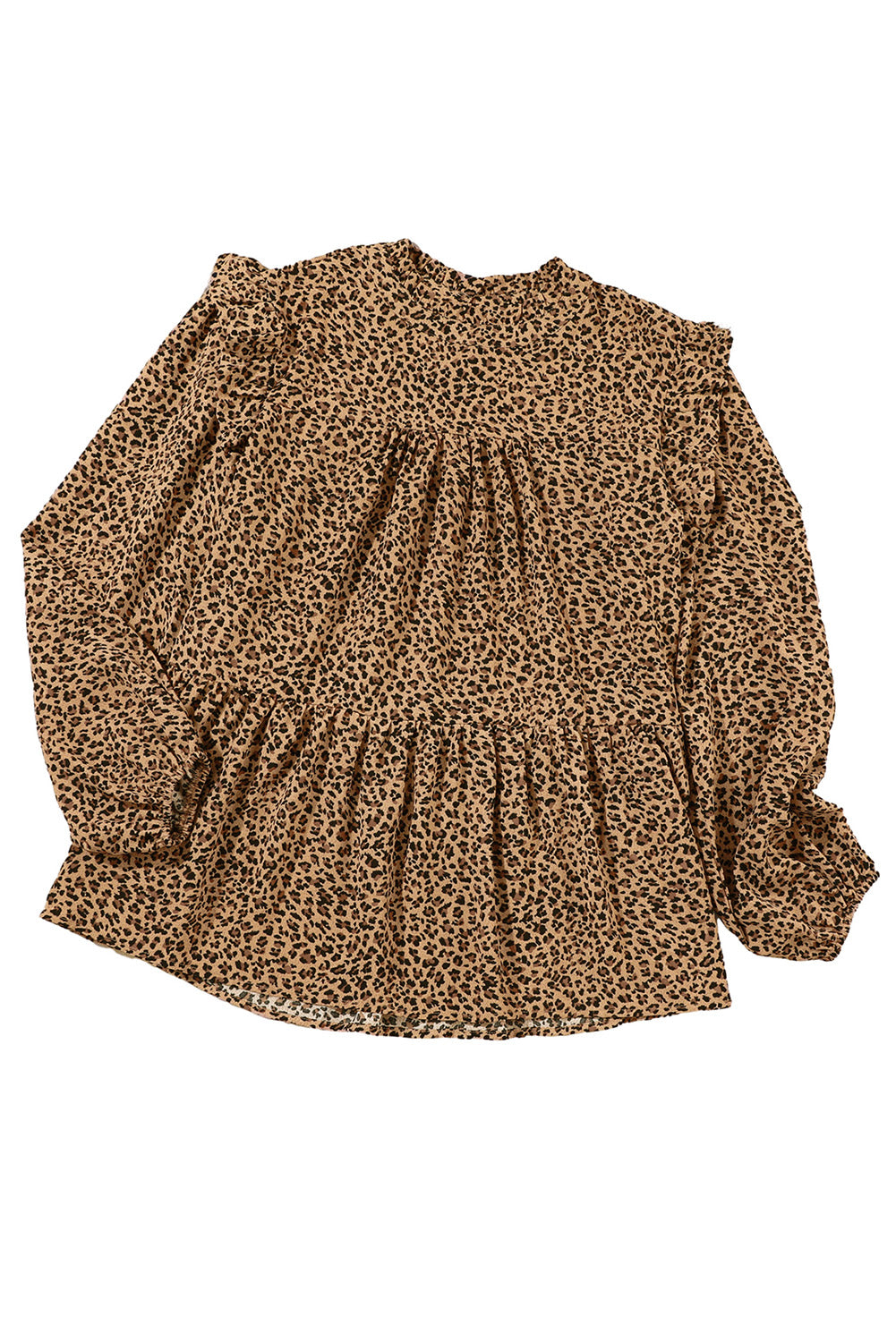 Frilled Shoulder Decor Plus Size Babydoll Top | Leopard