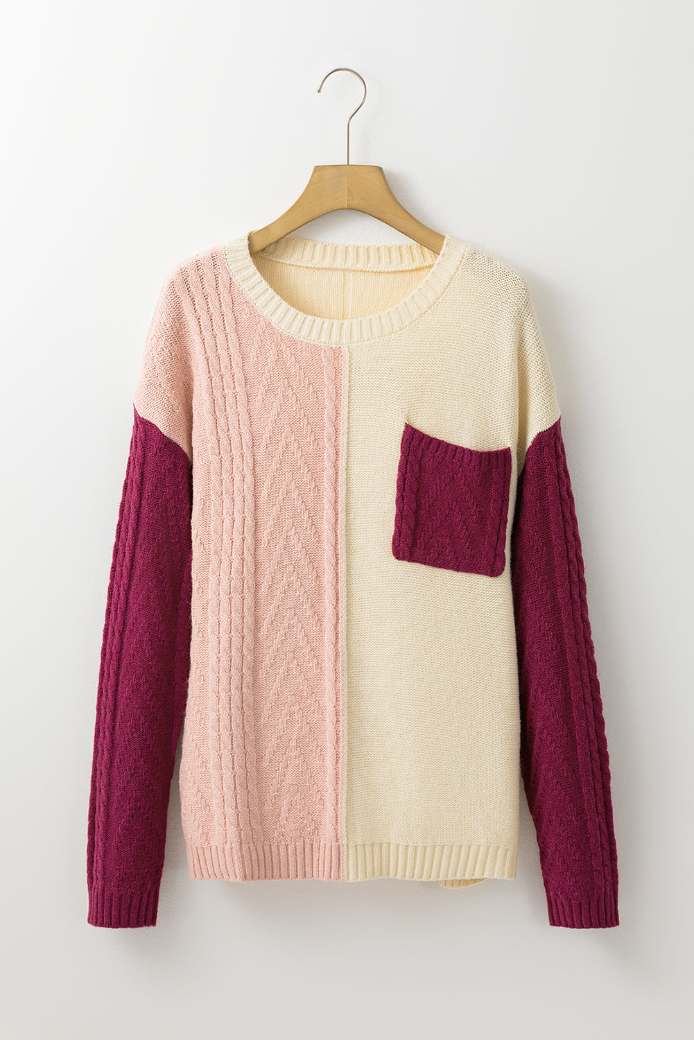 Colourblock Patched Pocket Drop Shoulder Sweater | Rose Tan