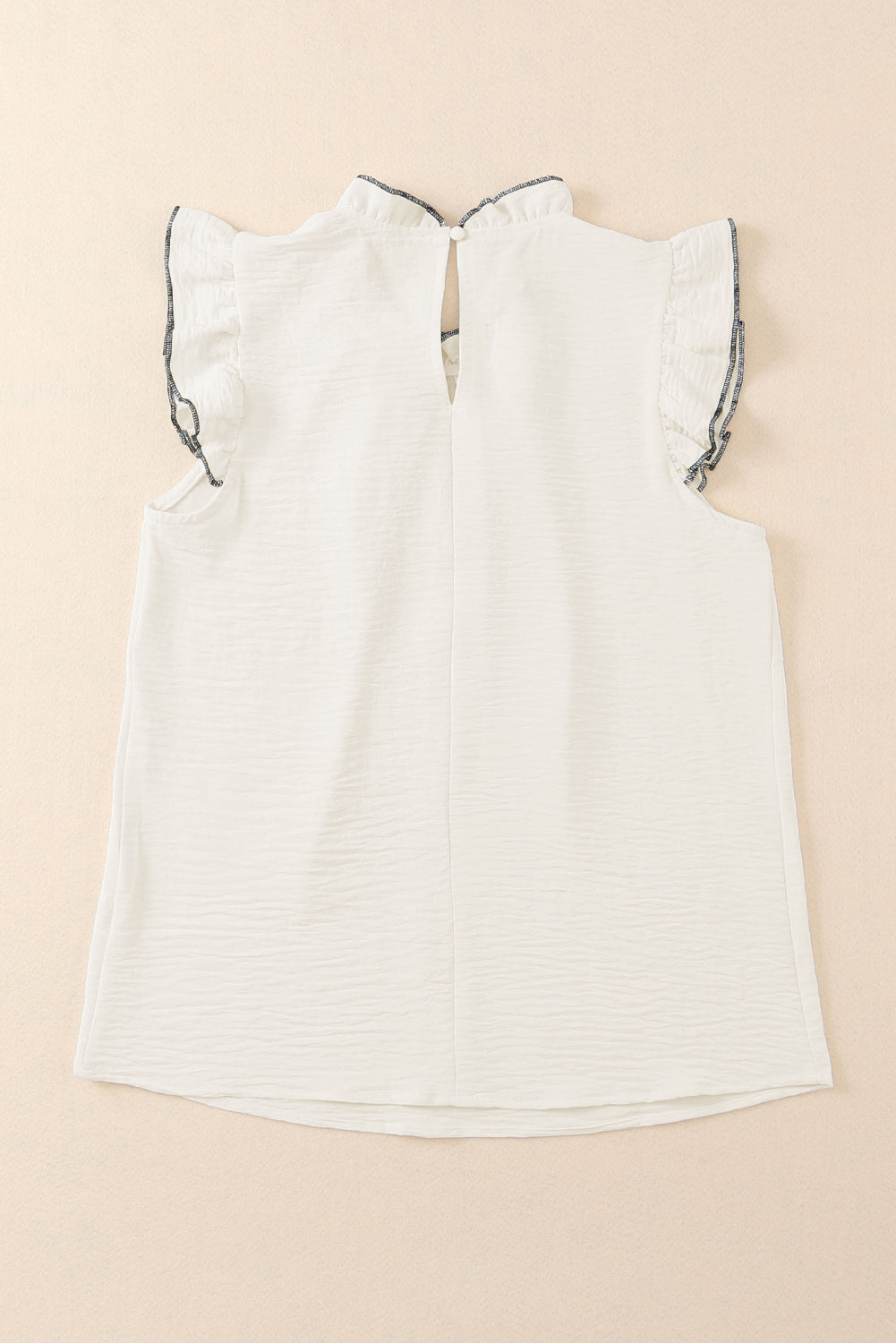 Contrast Trim Ruffled Crew Neck Sleeveless Top | White