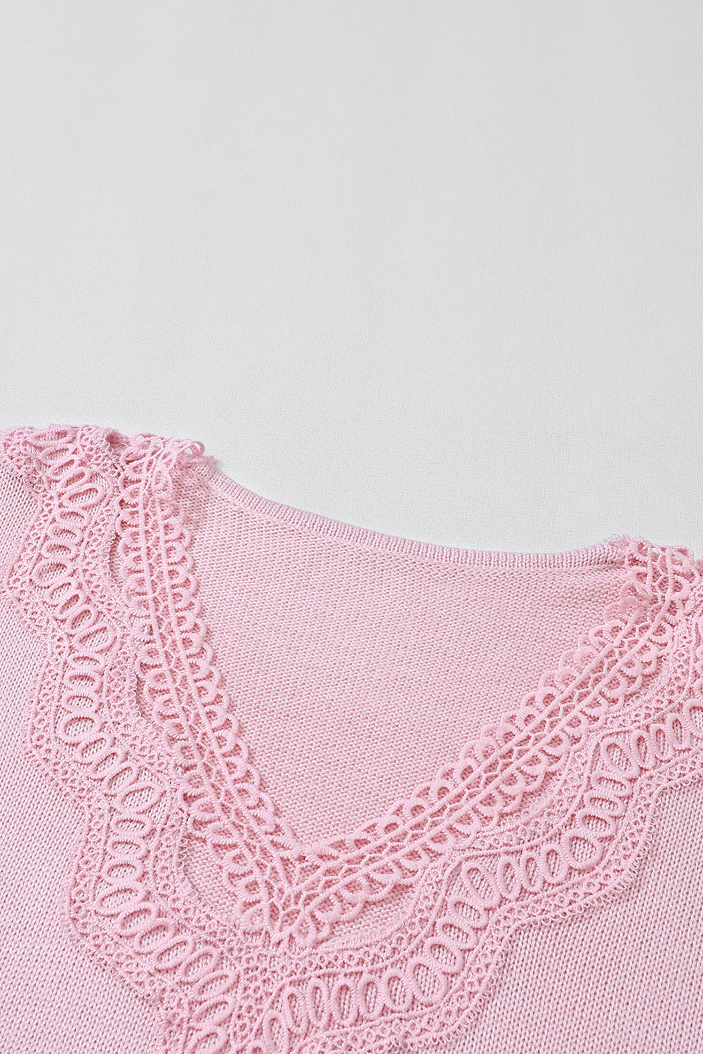 Hollowed Lace Splicing V Neck Loose Sweater | Pink