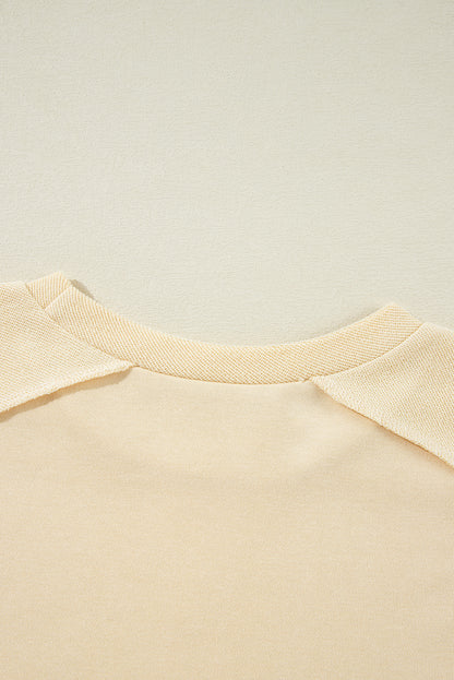 Splicing Round Neck Pullover Sweatshirt | Beige