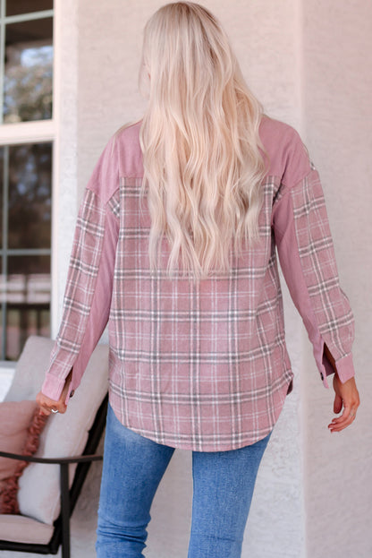 Corduroy Plaid Pattern Shacket | Pink