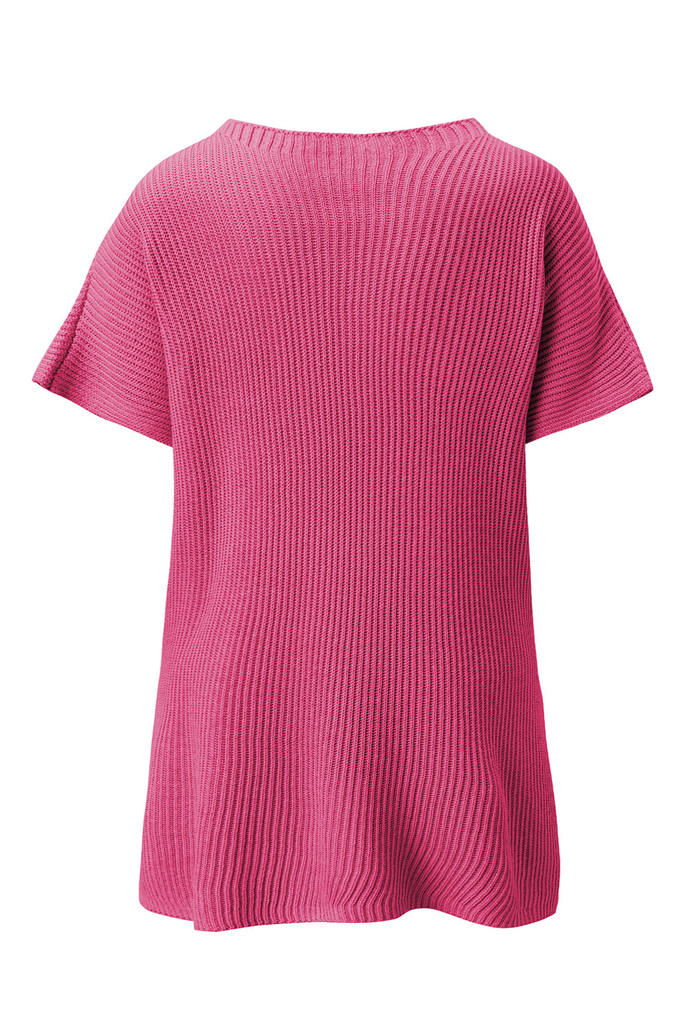 Short Sleeve Side Slit Oversized Sweater | Rose Red