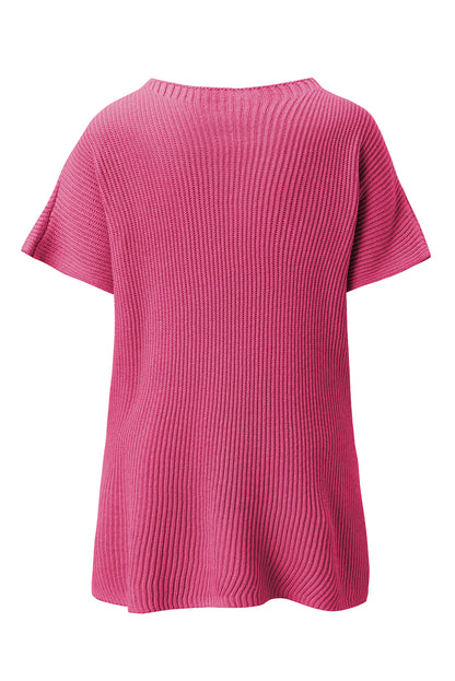 Short Sleeve Side Slit Oversized Sweater | Rose Red