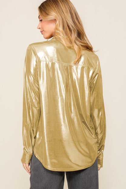 Metallic Luster Chest Pocket Shirt | Gold