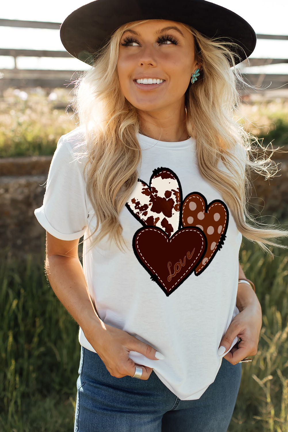 Western Valentines Heart Graphic T-Shirt | White