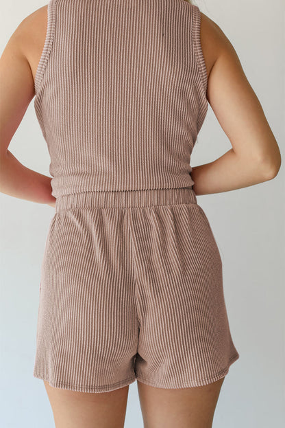 Corded Sleeveless Top And Pocketed Shorts Set | Smoke Gray