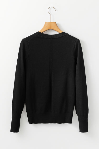 Solid Colour Slim Fit Lightweight Crew Neck Sweater | Black