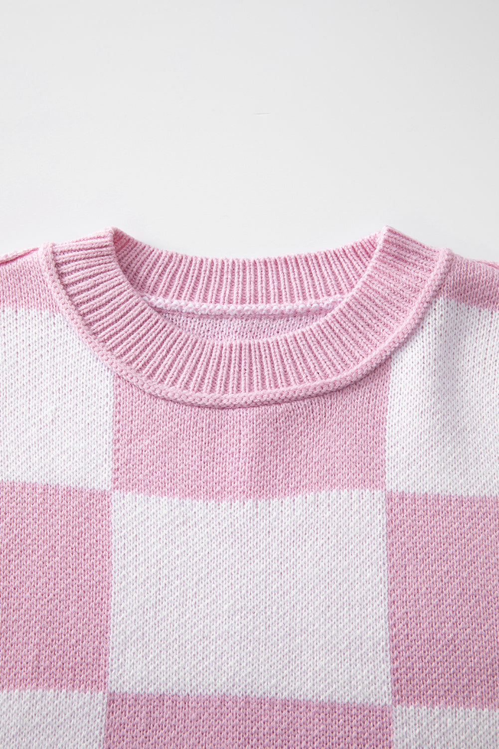 Checkered Bishop Sleeve Sweater | Pink