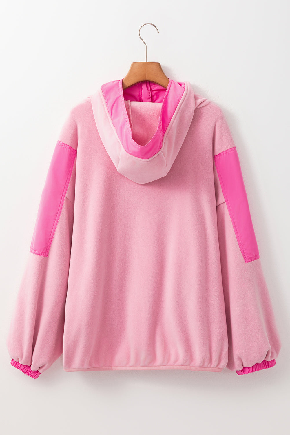 Colourblock Patchwork Half Zip Oversized Sherpa Hoodie | Pink