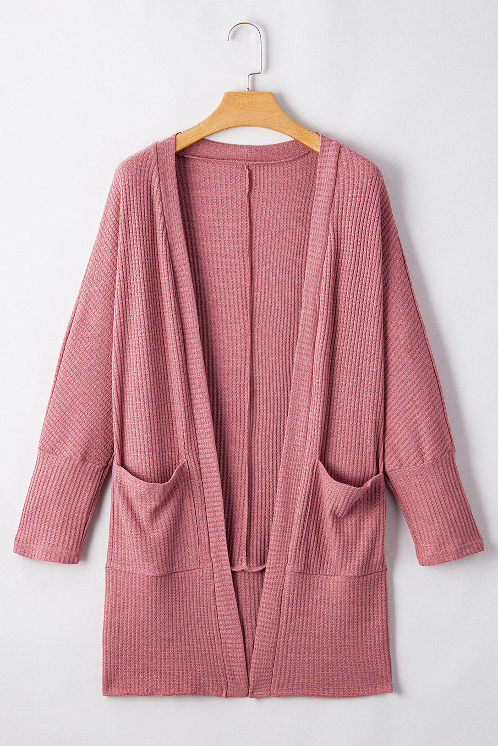 Solid Colour Waffle Knit Cardigan With Pocket | Mineral Red