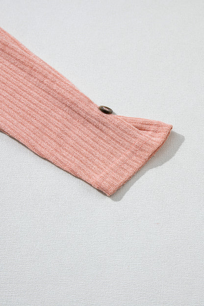 Rib Textured Henley Knit Top | Rose Tan