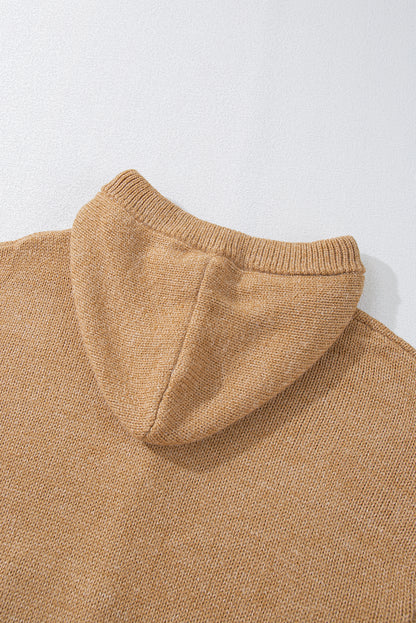 Cowl Neck Drawstring Pullover Hooded Sweater | Brown