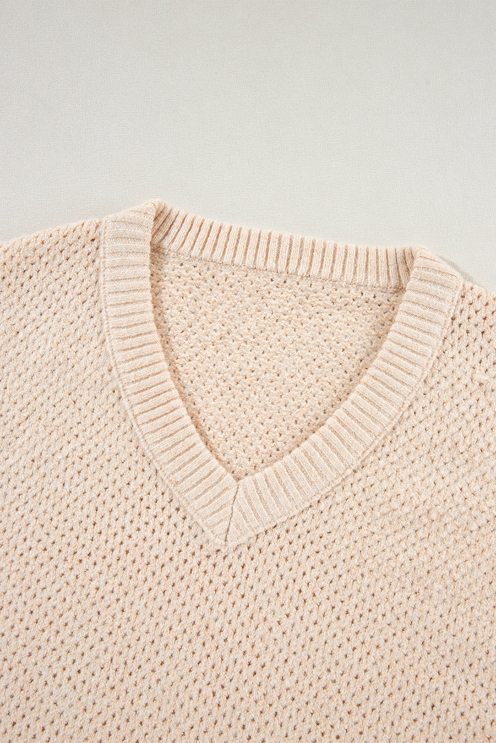 Loose Eyelet V Neck Drop Shoulder Sweater | Parchment