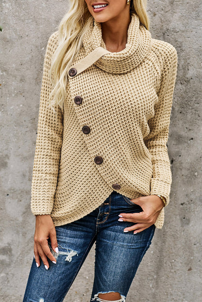 Buttoned Wrap Turtleneck Sweater | Beige