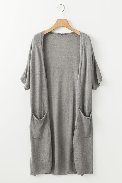 Dolman Half Sleeve Pocketed Long Cardigan | Gray