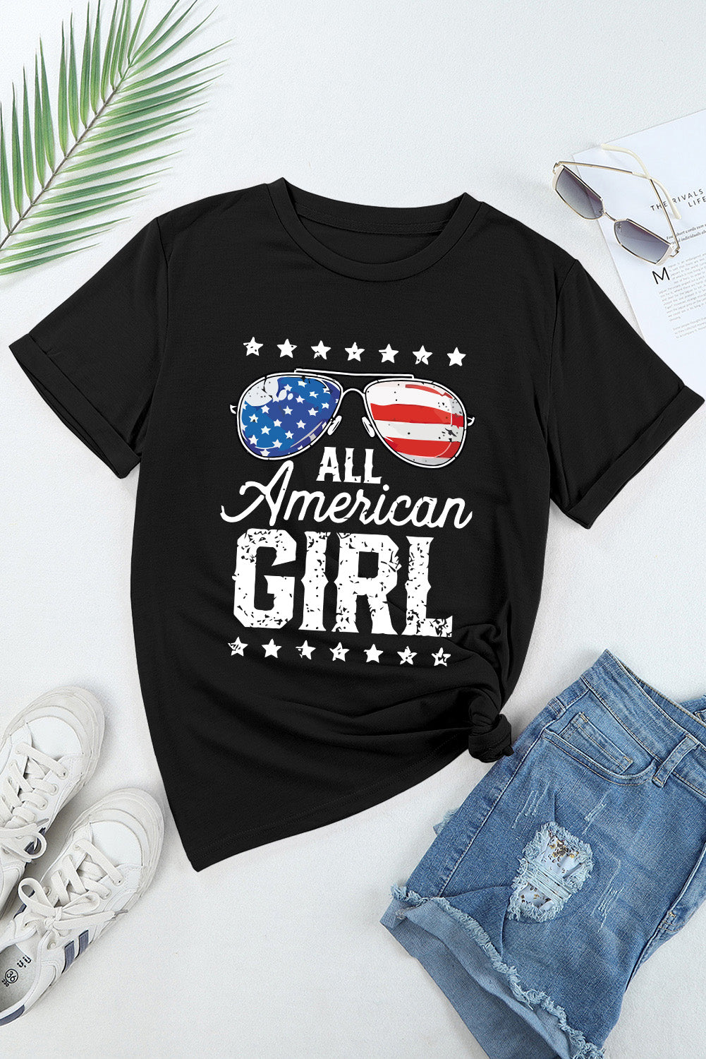 Stars And Stripes Glasses Slogan Graphic T Shirt | Black