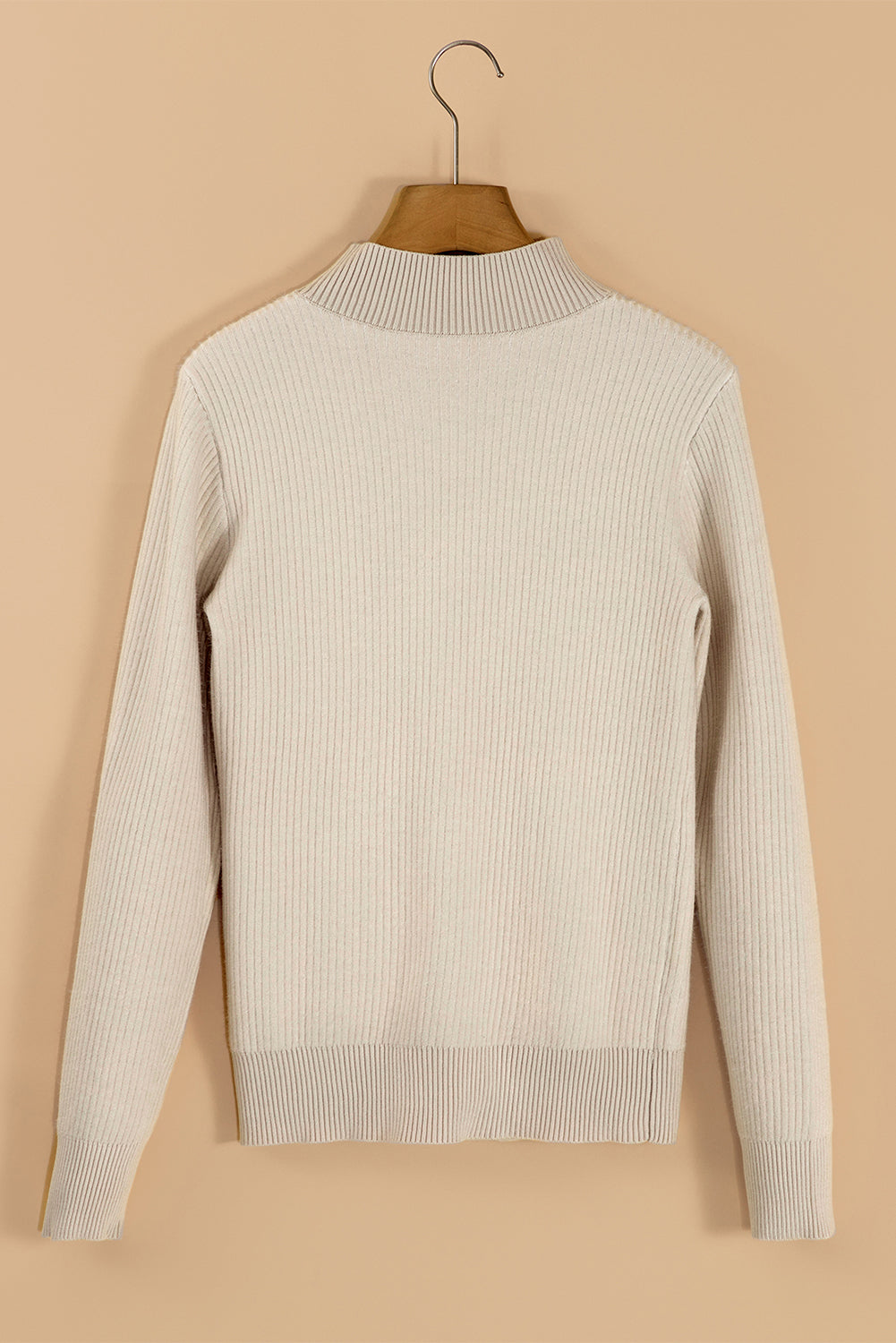 Thermal Lined Ribbed Knit Mock Neck Sweater | Apricot